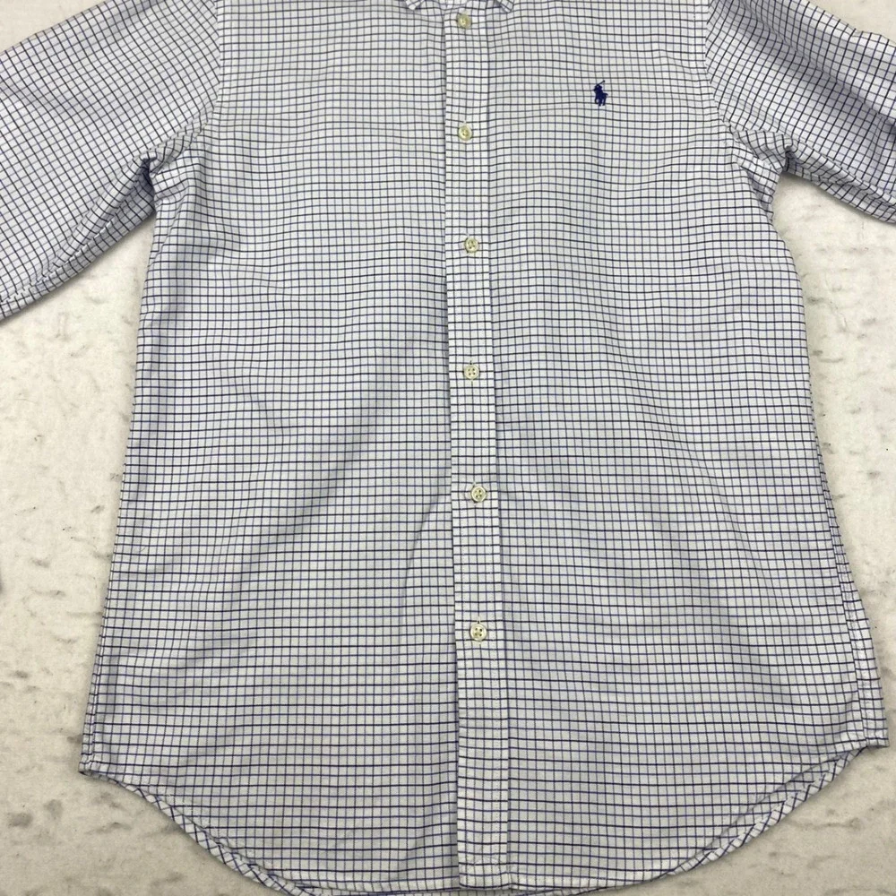 Polo Ralph Lauren Boys 20 Blue White Windowpane Oxford Button Down Shirt Cotton